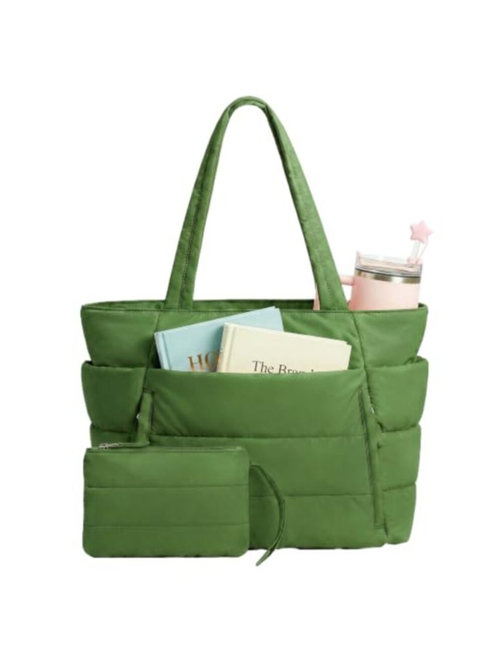 Puffer Tote Bag Lightweight Nylon 20L Work Travel Gym Bag with Makeup Bag